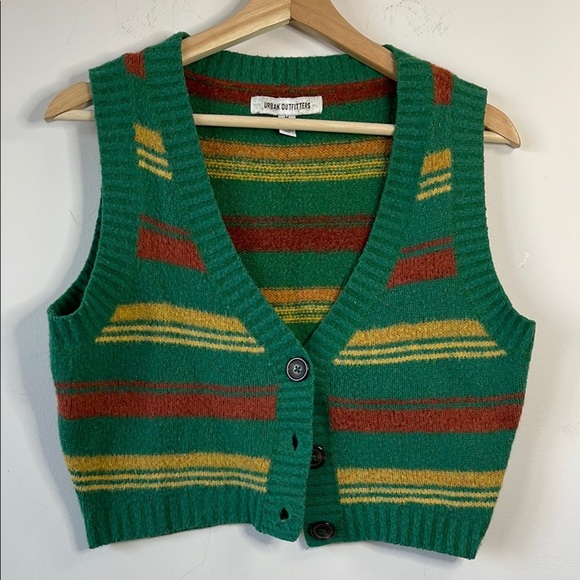 Urban Outfitters Green and Red Retro Knit Vest - Picture 1 of 5